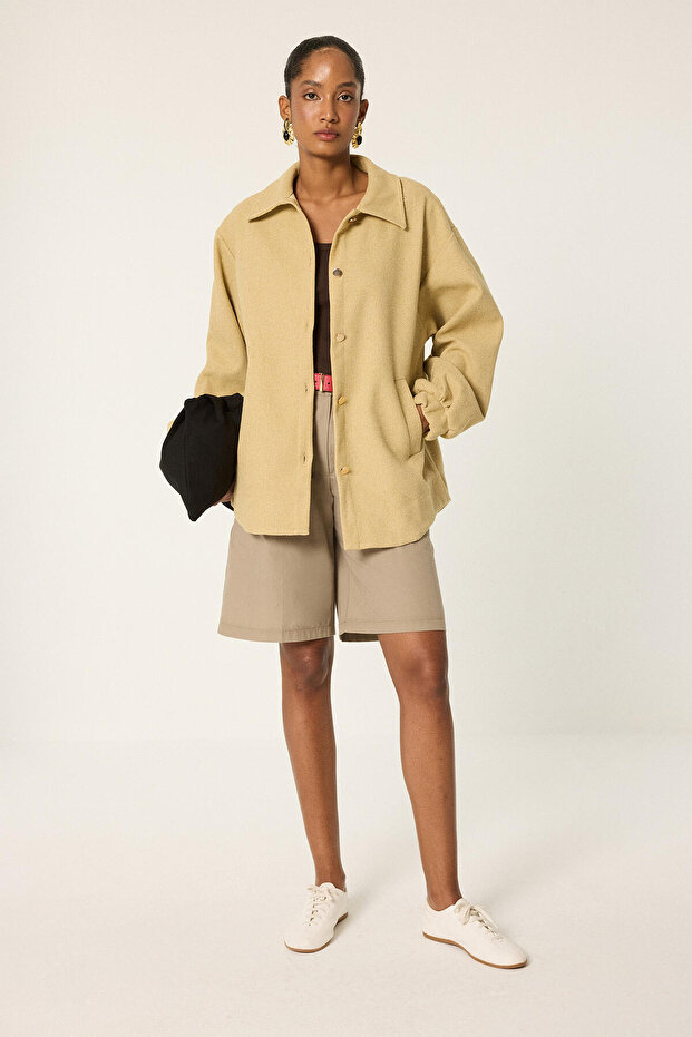 Natural Textured Bomber Jacket