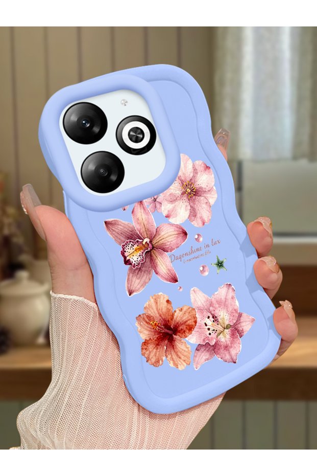 Infinix Smart 8 Pro Compatible Case Camera Protector Blue Silicone Couple Phone Case Floral Pattern