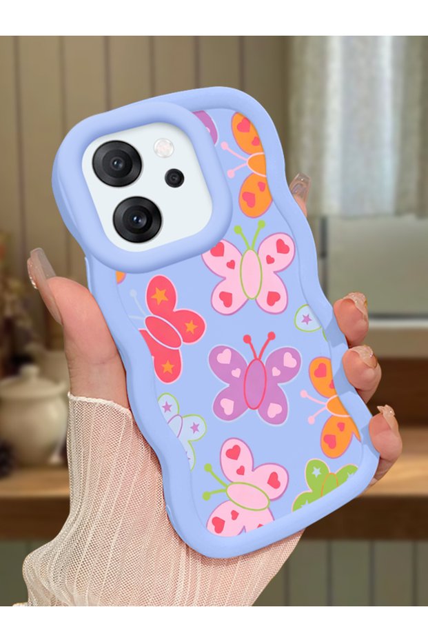 Oppo Reno 14F Compatible Case Camera Protector Blue Silicone Couple Phone Case Butterfly Pattern