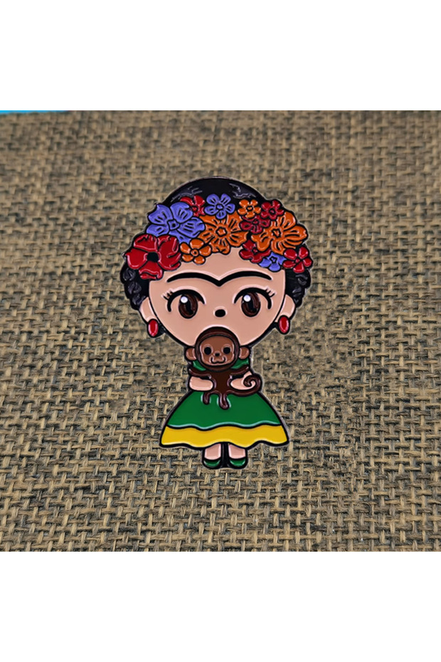 A Cartoon Girl Feminis And Monkey Metal Enamel Lapel Badge Brooch Pin