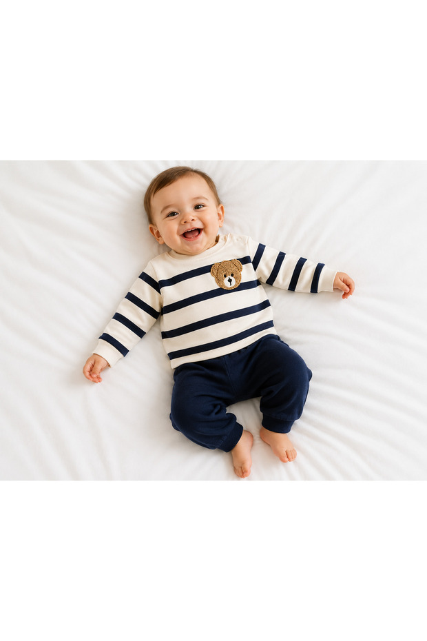 Punch Embroidered Striped Baby 2-Piece Set – Sweatshirt and Bottoms
