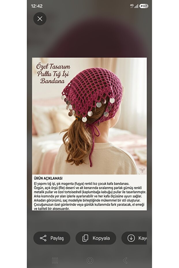 Hand Knitted Sequined Women's Children's Bandana Luxury Model