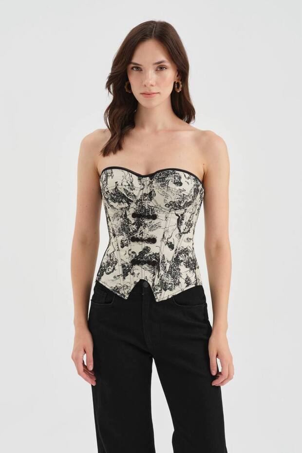 Women's Corset with Covered Bust and Underwire, Jacquard Fabric Detailed Design