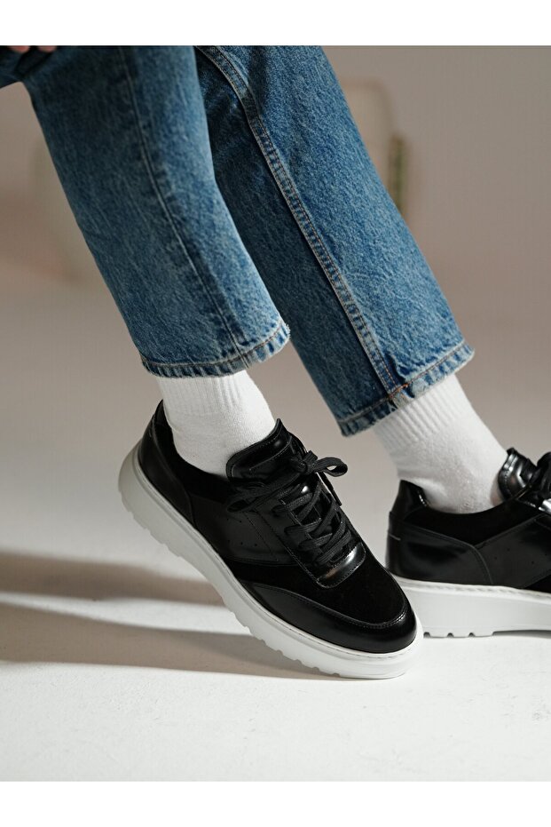 Jesse Model Genuine Leather Handmade Black Leather Sneaker Shoes