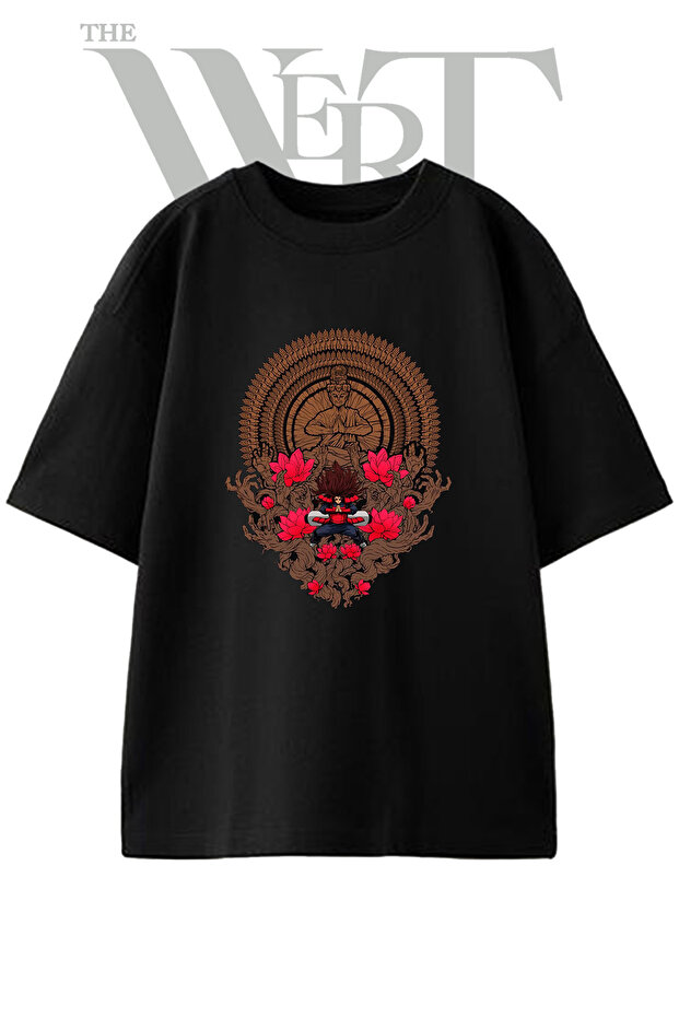 Madara Buddha Design Printed Unisex Black Oversize T-Shirt