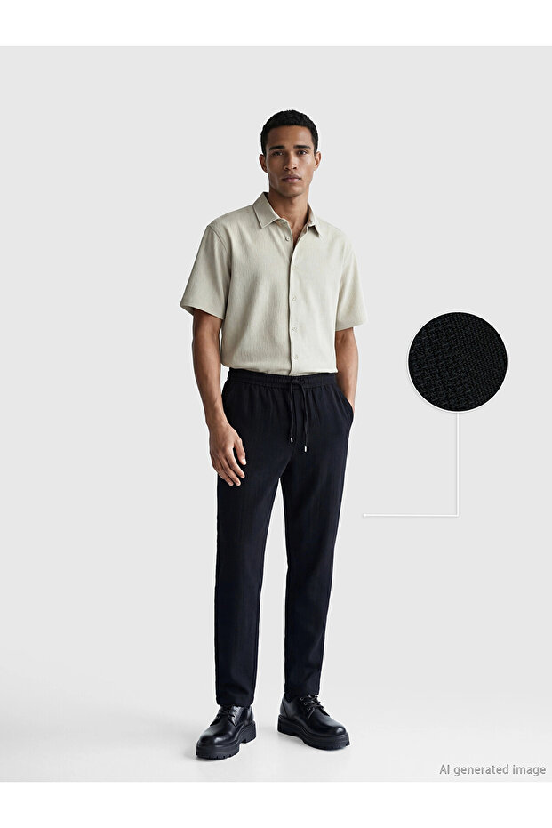 Lcw Vision Black Regular Fit Linen Look Men's Trousers