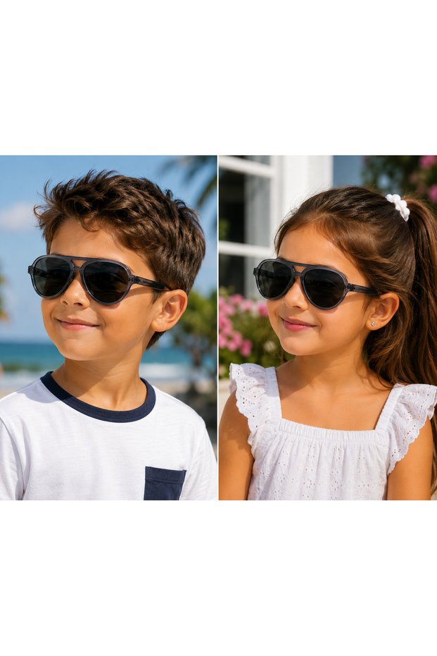 Children's Unisex Black Pilot Uv400 Sunglasses – Smoked Glass