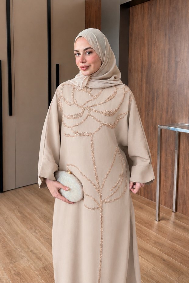 Women's Embroidered Linen Bat Sleeve Dress