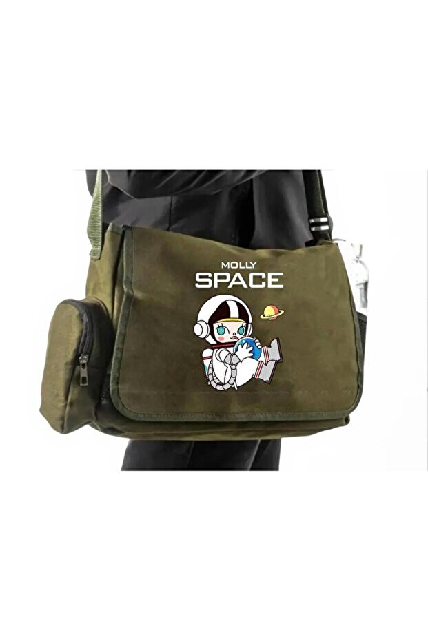 Khaki Cute Molly Space Printed Back to School Messenger Bag