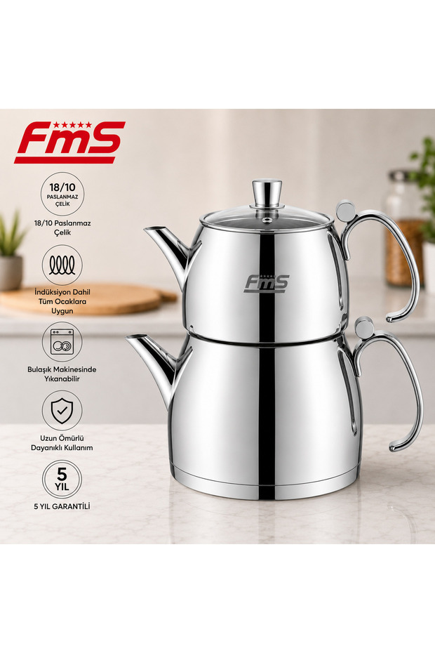 Elira Mini Size Teapot | 18/10 Stainless Steel | Induction Base | 0.80 L + 1.60 L |