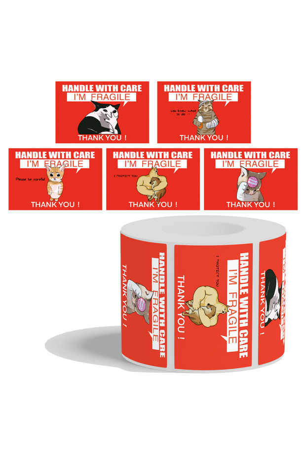 200PCS-JJTZ-134 200PCS Large Size Red Funny Fragile Stickers For Shipping and Moving, Handle with Ca