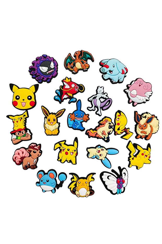 Bandai 20pcs Anime Cartoon Pikachu Psyduck Squirtle Sandals Accessories 10/20/27Pcs Pokemon Clogs Sa