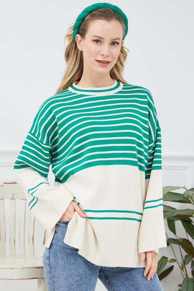 Striped Wide Sleeve Oversize Knitwear Sweater