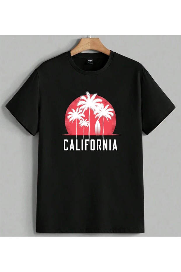 Kizil Gunes Palm Tropical Printed Unisex Oversize T-Shirt Black