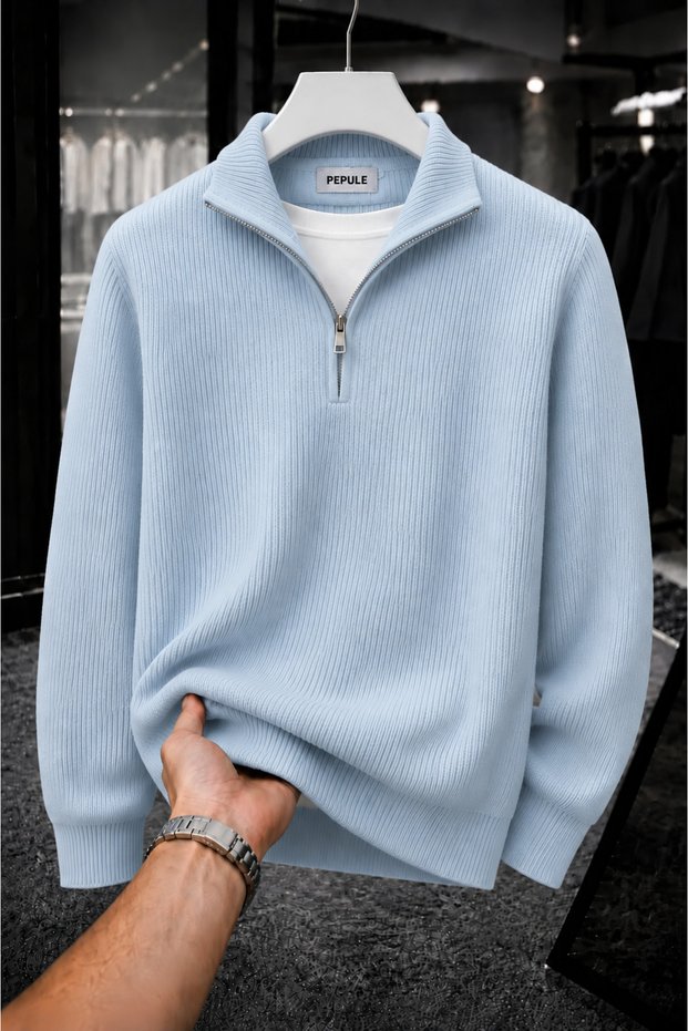 Men's Premium Half-Zipper Baby Ribbed Knit Sweater