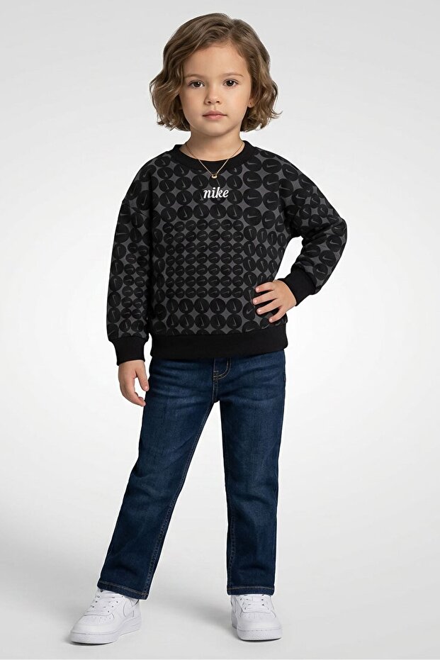 Toddlers Girl Embroidered Logo Long Sleeve Outdoor Sweatshirt, Black