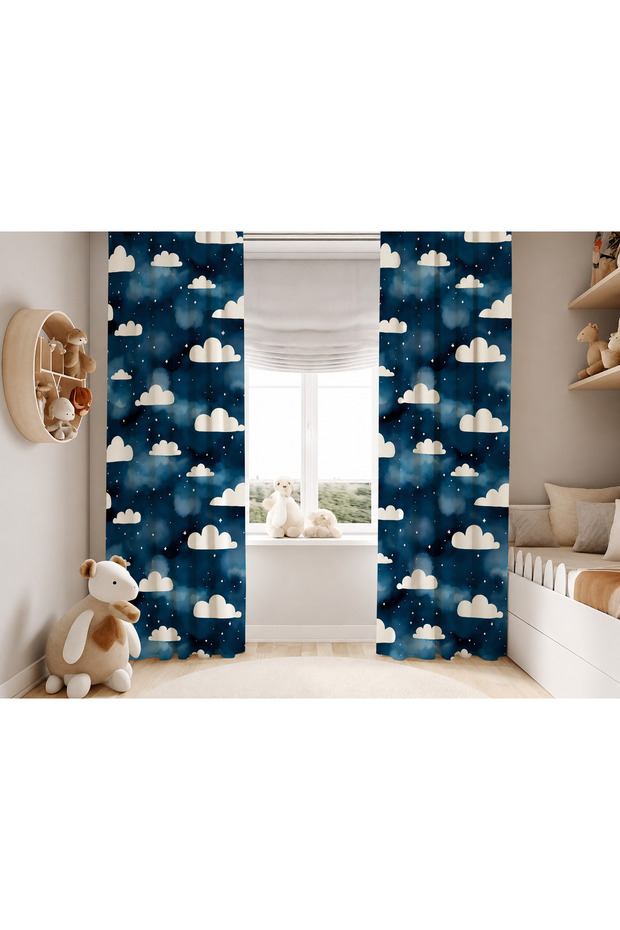 Classroom Curtain with Cornice, Cloud Themed Background Curtain, School Event Curtain
