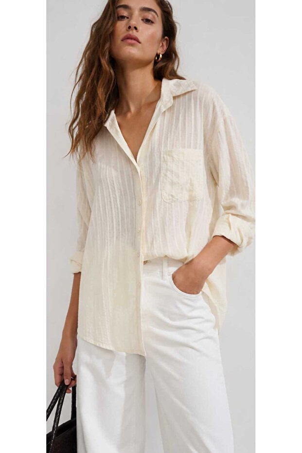 Women's Premium 100% Cotton Self-Striped Oversize Shirt Standard Size