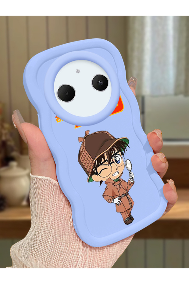 Redmi A3 Pro Compatible Case Camera Protector Blue Silicone Couple Phone Case Conan Pattern
