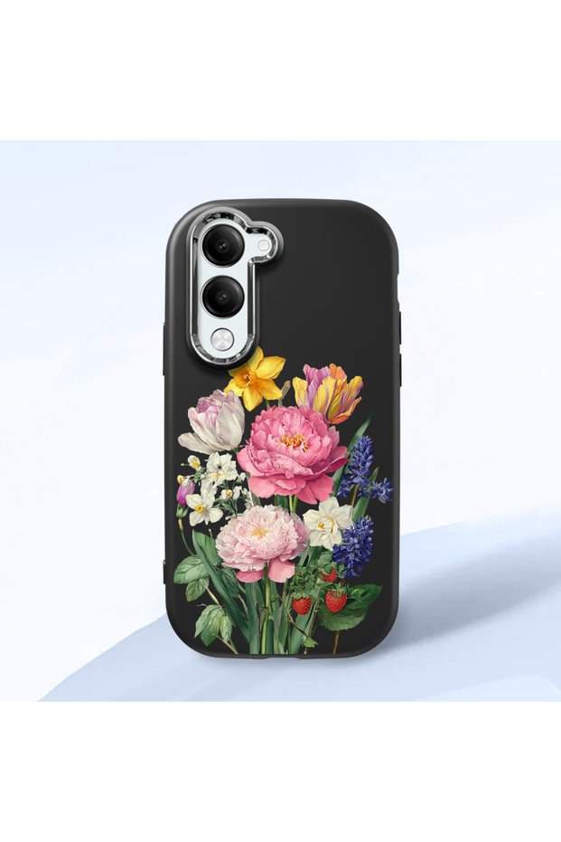 Vivo Y19S Gt 5g Compatible Case Camera Protector Black Silicone Couple Phone Case Floral Pattern