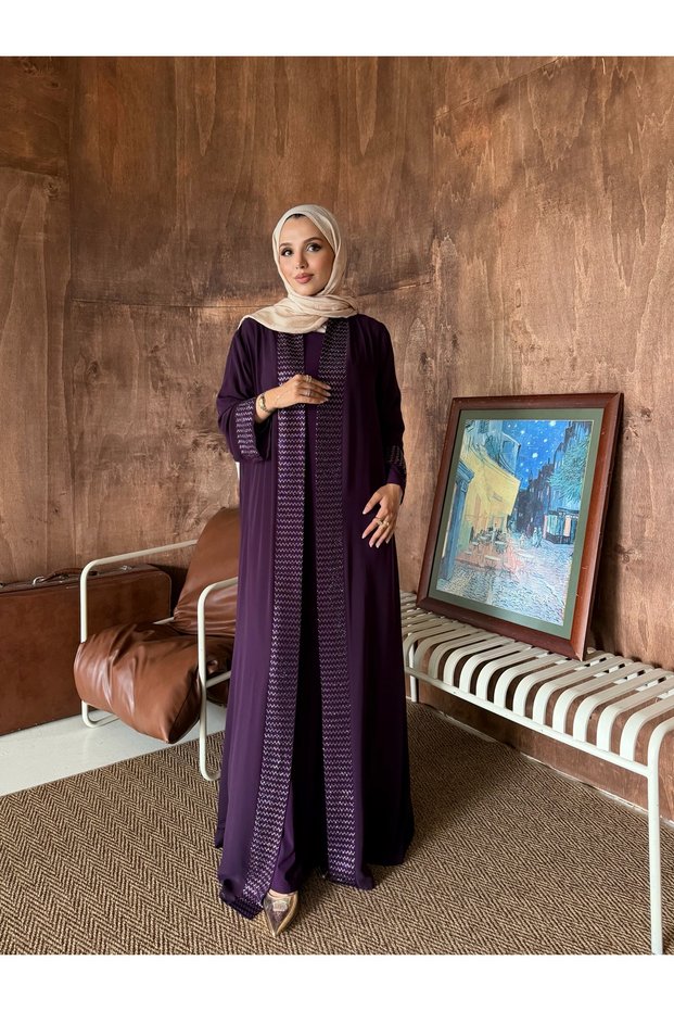 Plus Size Striped Patterned Stoned Evening Dress