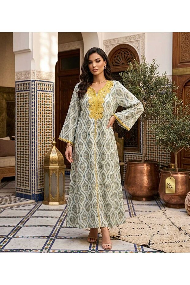 جلابية نسائية مطبوعة بتطريز أنيق