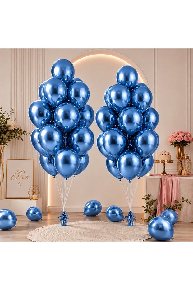 Can Ornament 10 Pieces Metallic Balloons-Blue