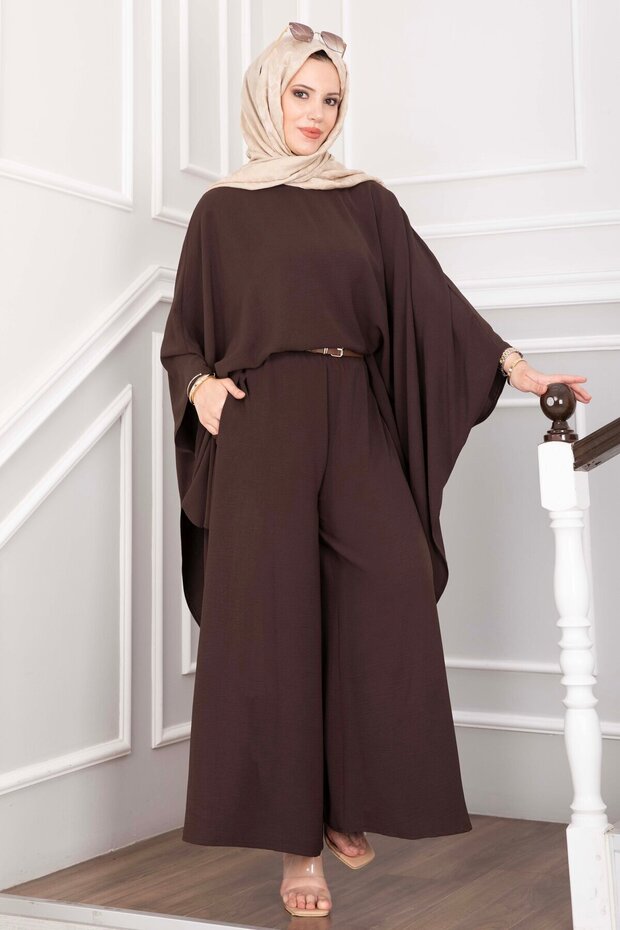Bat Sleeve Casual Trousers Double Suit Set Brown