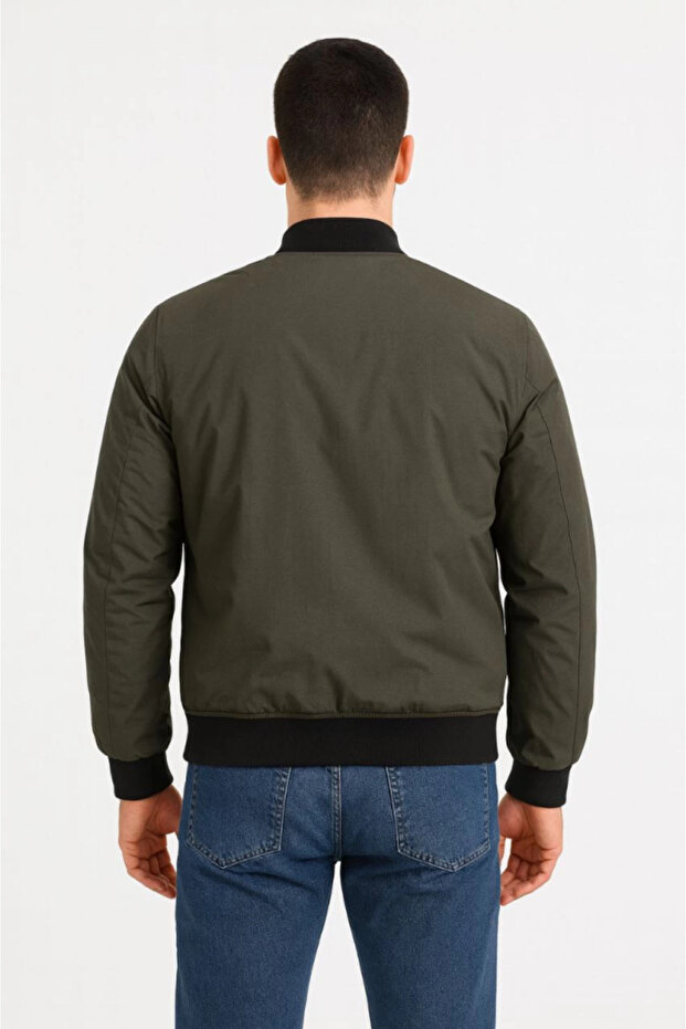 Men's Lined Zippered Bomber Coat Jacket - Khaki