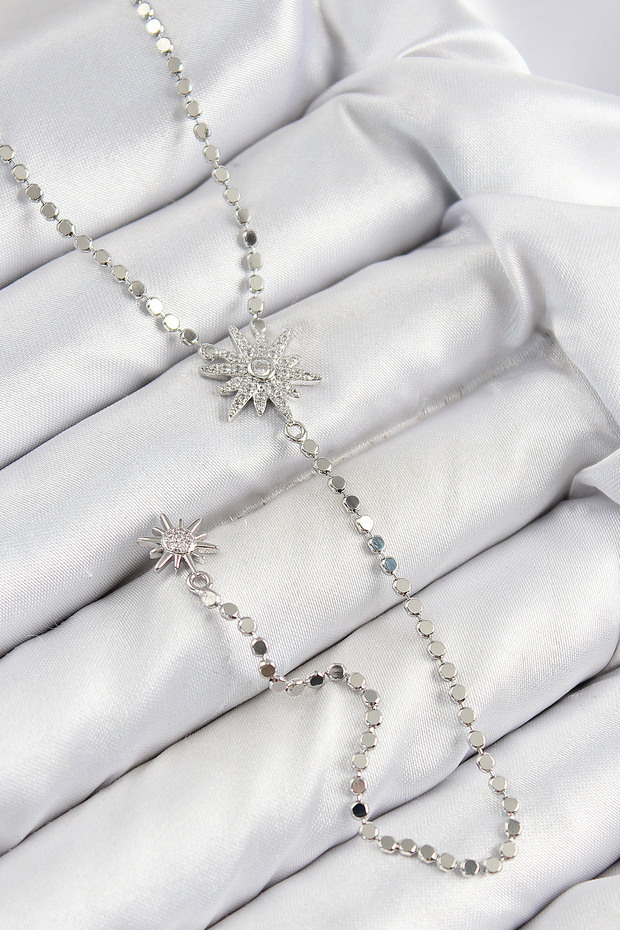 Brass Zircon Stone Crushed Chain Pole Star Model Silver Color Y Necklace