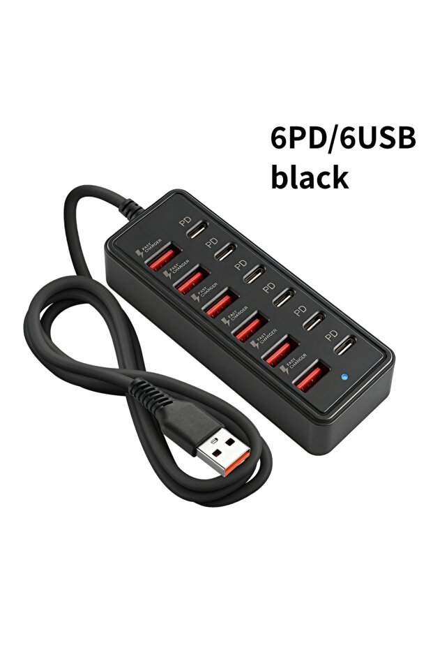 موزع USB من نوع Strip-6P6U-BLK-02 KUBIE بـ 7 منافذ USB2.0، موزع تمديد USB للكمبيوتر، وصلة تمديد USB واحدة