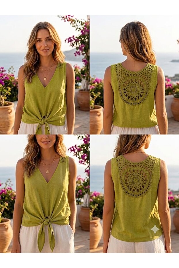 Women's Italian Sun Lace Tied Zero Sleeve Blouse