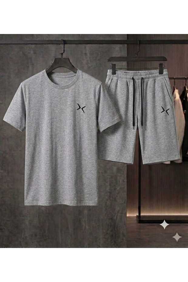 T-Shirt Shorts 2-Piece Combination Thin Summer Sweat-Absorbing X Printed Women's / Men's Unisex Model