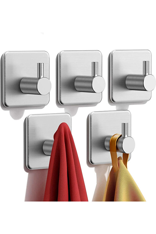 No-drill towel rack set, 10 pieces - Stainless steel bathroom towel hooks with adhesive pads, self-adhesive hooks.