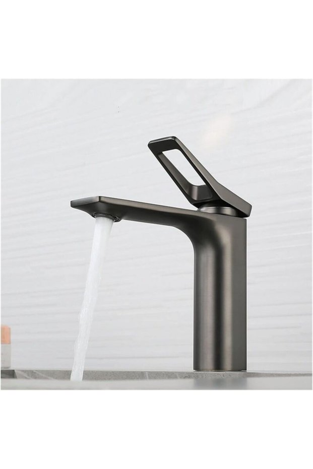 Polished chrome-plated basin faucet, single-handle bathroom faucet, basin faucet, hot and cold water mixing faucet (grey)