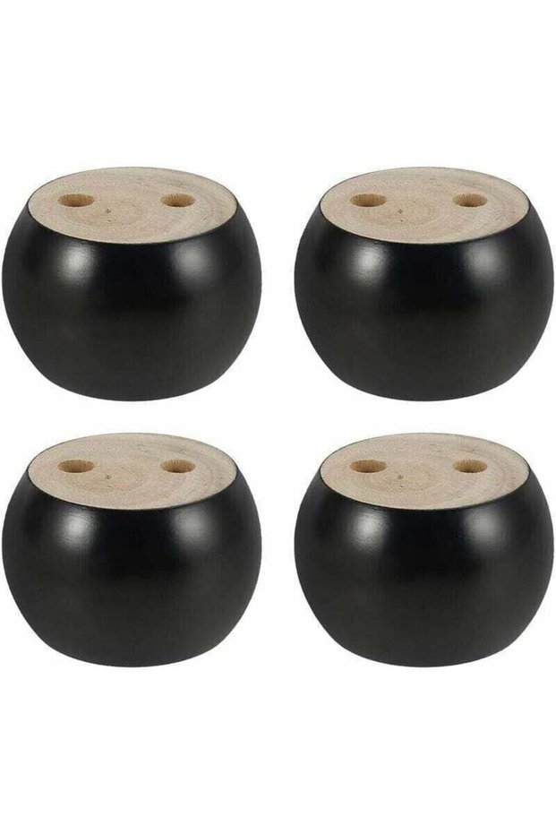 set of four round wooden furniture legs, 5 cm high, suitable for sofas, beds, armchairs, and wardrobes. Comes with screws and tape (black).