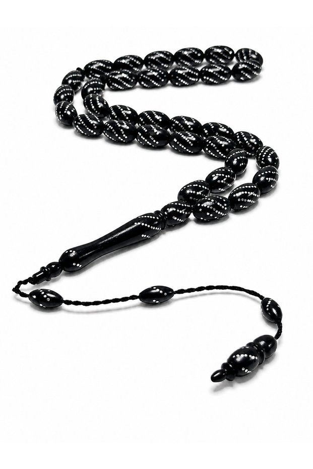 Bofon Embroidered Kuka Prayer Beads Capsule Cut - Handcrafted Special Design Gift Kuka Prayer Beads Black
