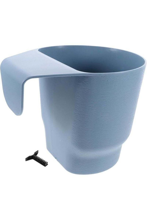 Indoor/Outdoor Fence Hanging Flower Pot. Small, blue plastic. Easy to use. 19.5 x 18 cm