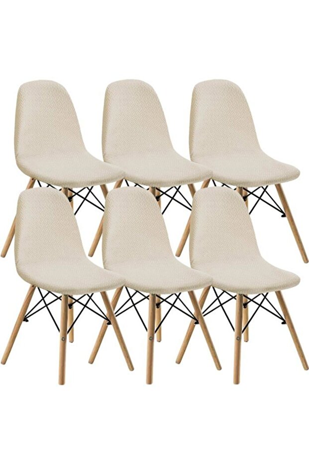 Six-piece Nordic style elastic dining chair cover set - Beige
