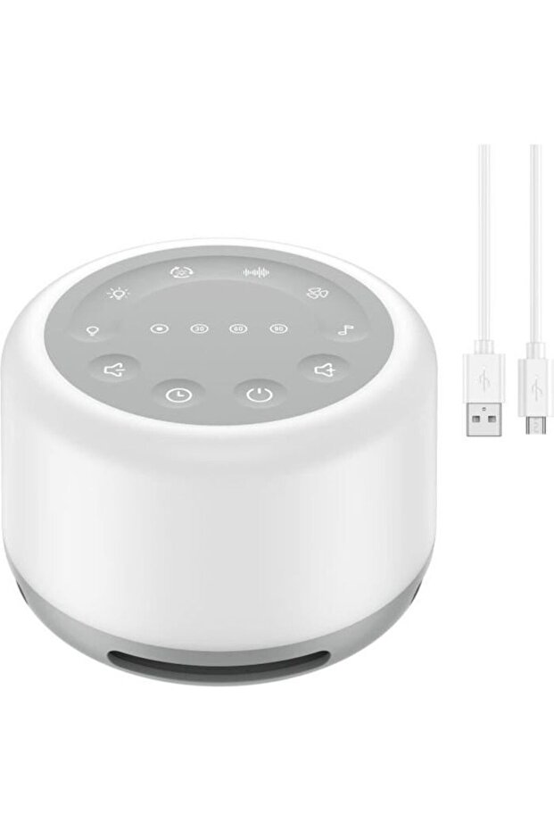 White noise sleep aid with night light, 24 soothing sound effects, adjustable volume, memory function, and automatic timer.