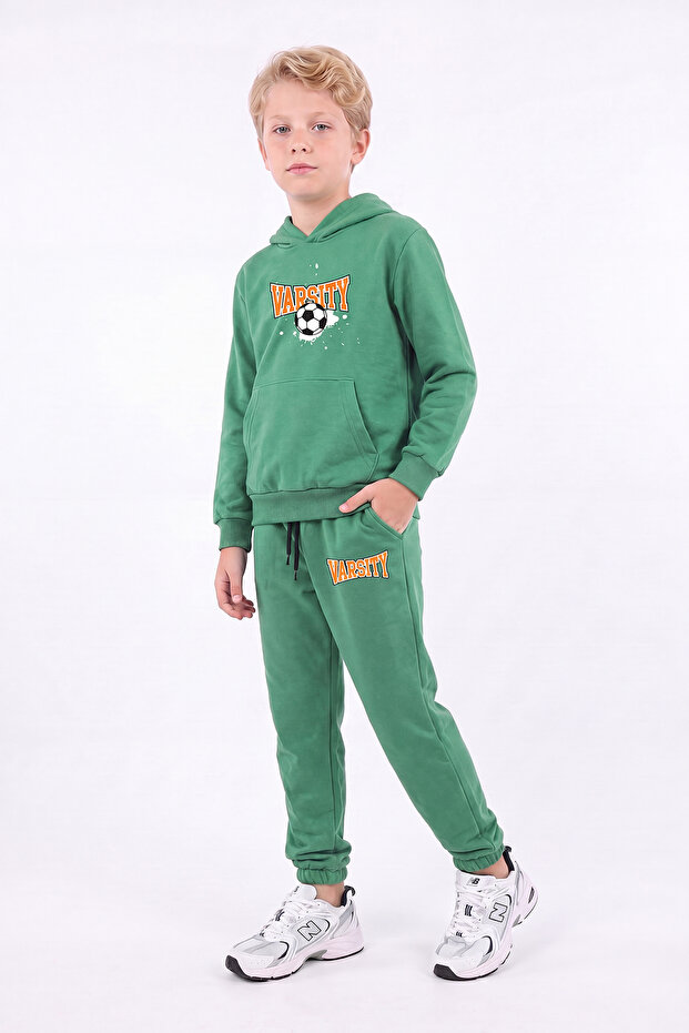 Boy's Printed Kangaroo Pocket Hooded Tracksuit Set