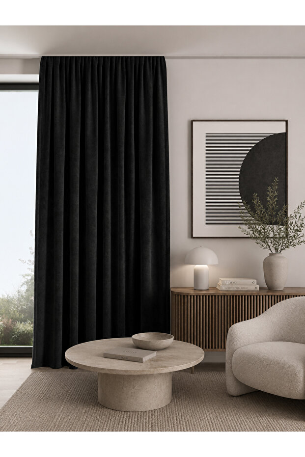 Ada Fon Black Soft Textured Decorative Background Curtain