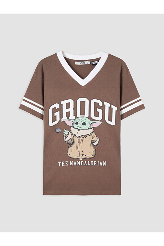 Brown Grogu Printed Oversize Women's T-Shirt