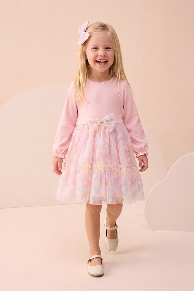 Girl's Dress with Buckle and Tulle Bow Detail