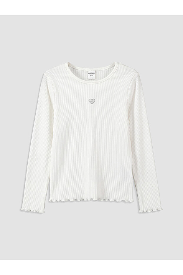 White Crew Neck Embroidered Girls' T-Shirt