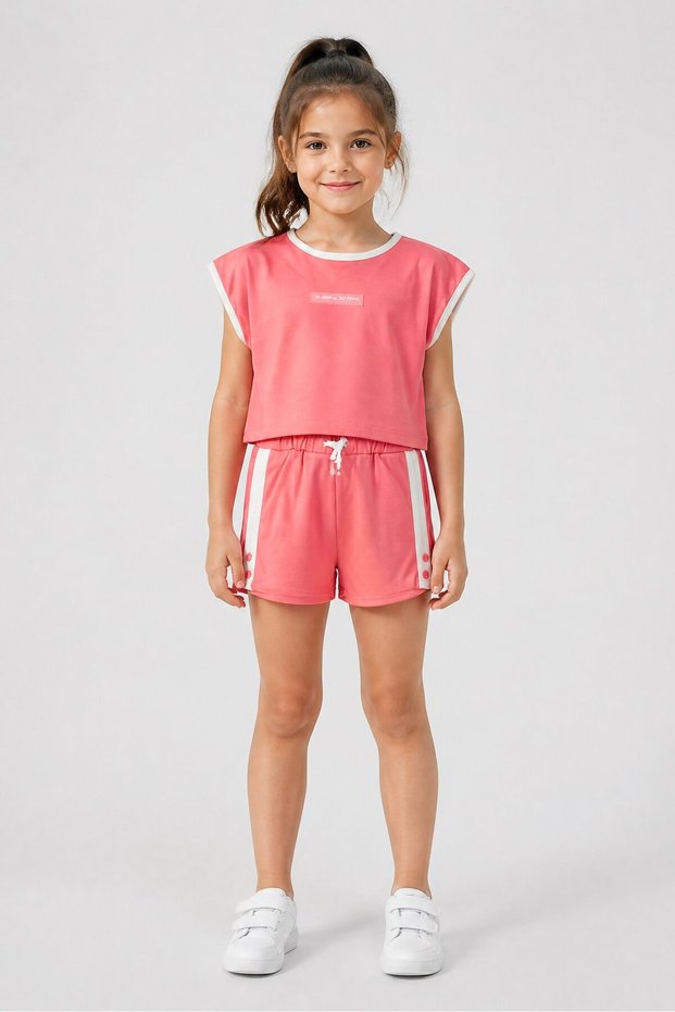 Kids Girl 3 Pcs Embroidered T-Shirt And Shorts With Sunglasses Set, Pink