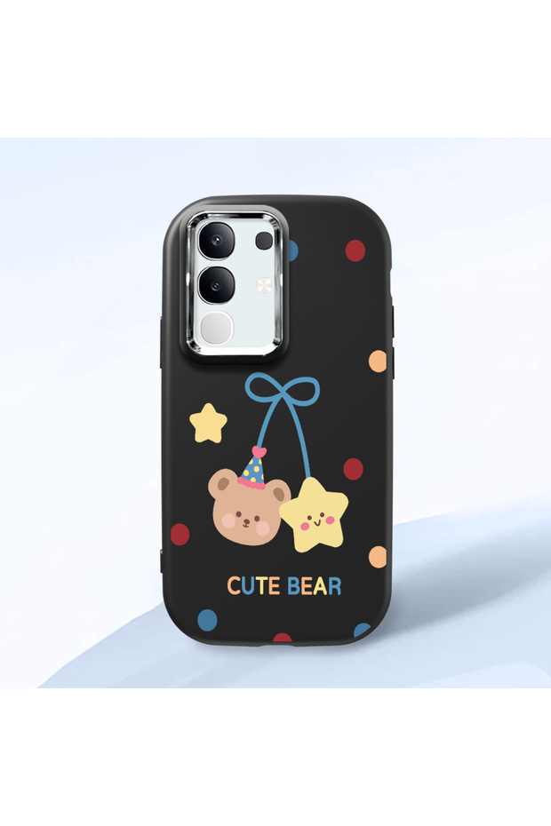 Vivo Y29 Compatible Case Camera Protector Black Silicone Couple Phone Case Bear Patterned