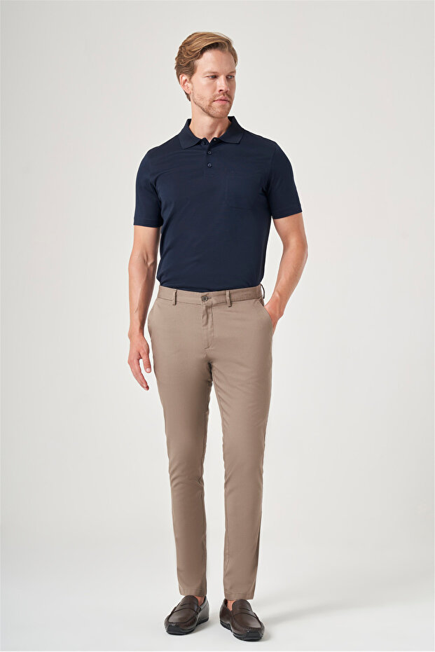 Mink Side Pocket Slim Fit Casual Cotton Chino Trousers 1003260178