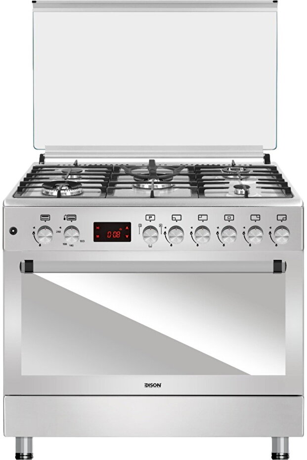 EDGS-FRR-227 freestanding gas oven, 60 x 90 cm, 5 burners, 8 control knobs - Silver