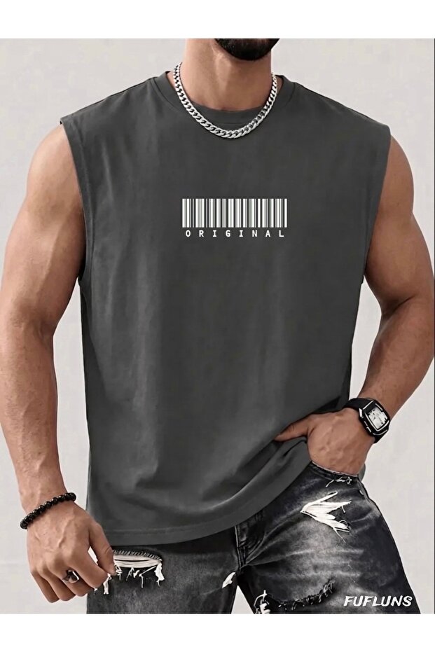 Original Printed Men's Regular Fit Crew Neck Sports Sleeveless T-Shirt